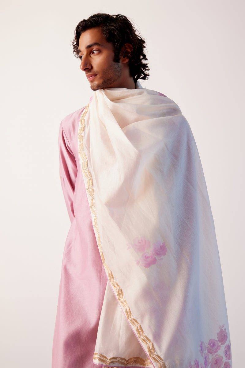 Ivory and Lilac Hand-Painted Stole