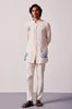 Ivory and Blue Woven Silk Chanderi Front Open Hand-Painted Kurta Set