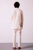 Ivory and Blue Woven Silk Chanderi Front Open Hand-Painted Kurta Set