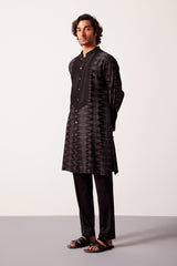 Black Ikat Print Chanderi Kurta Set