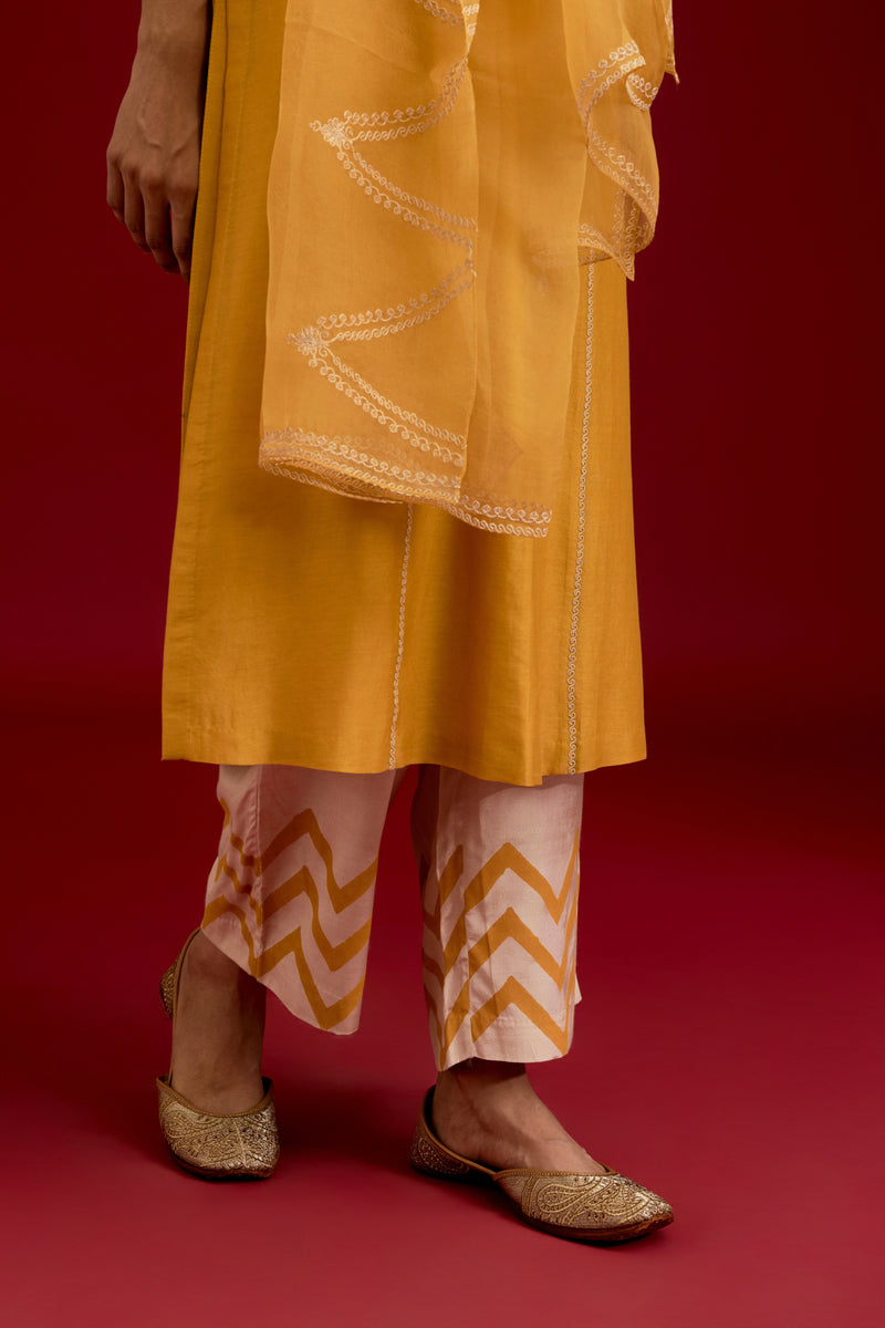 Mustard Cotton Silk Blend Embroidered Kurta Set