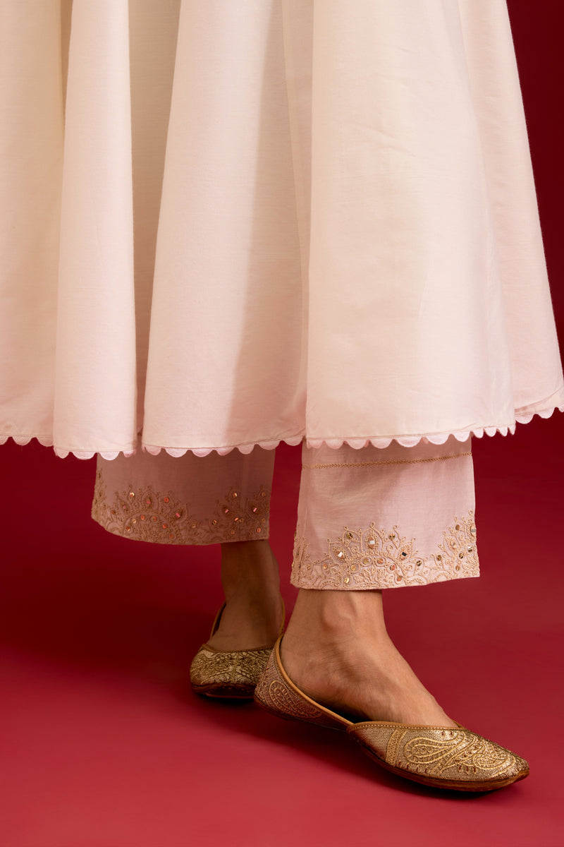Ivory Cotton Silk Blend Embroidered Anarkali Set