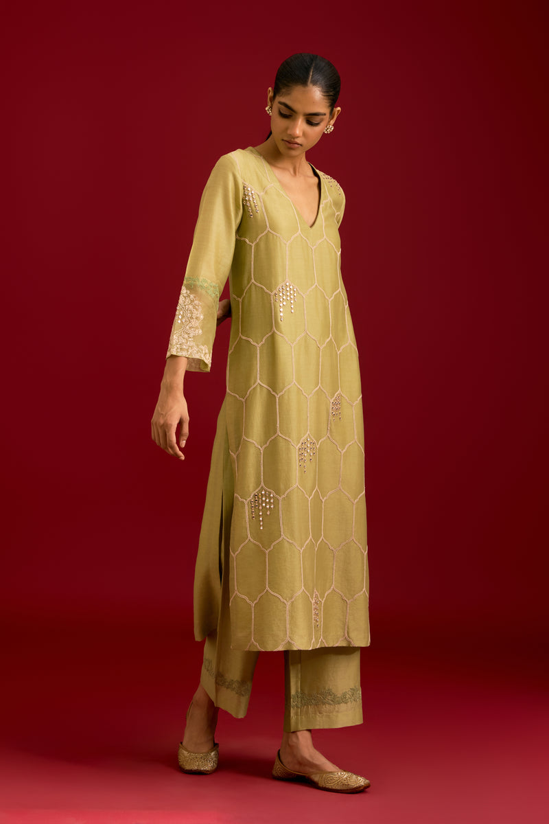 Pistachio Green Embroidered Kurta Set