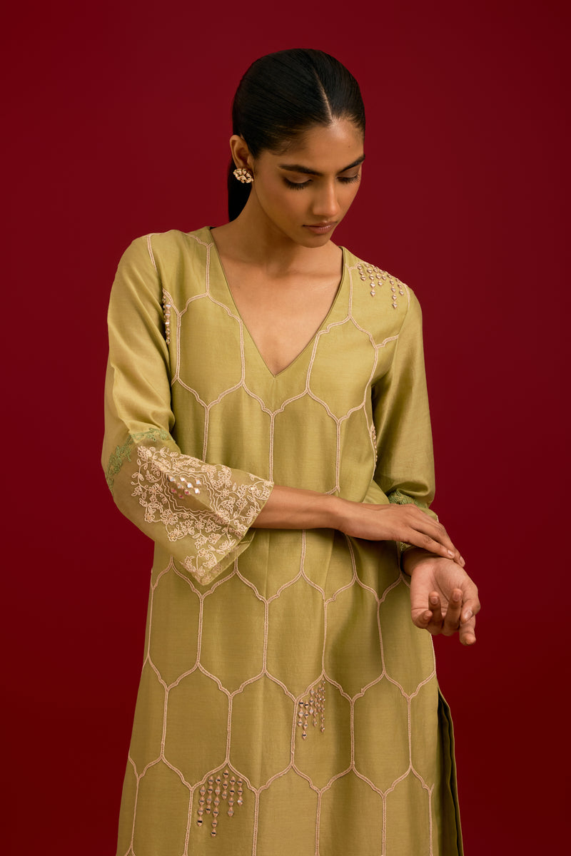 Pistachio Green Embroidered Kurta Set