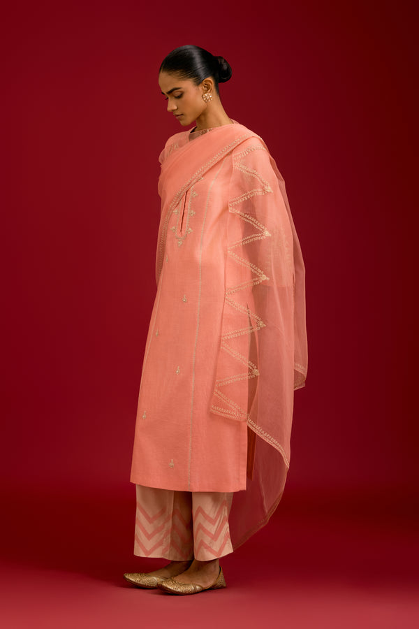 Pink Cotton Silk Blend Embroidered Kurta Set