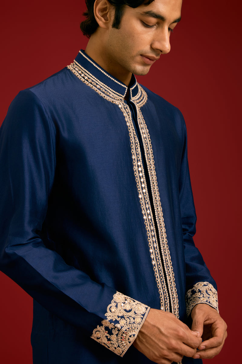 Navy Chanderi Cotton Kurta set