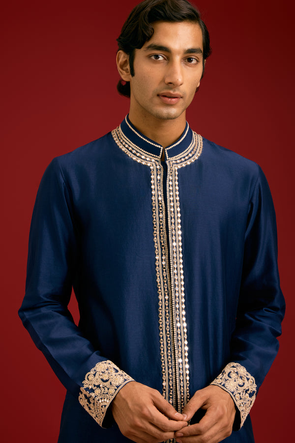 Navy Chanderi Cotton Kurta set