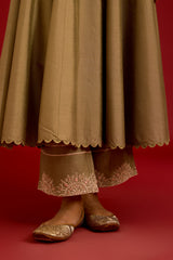 Olive Green Cotton Silk Blend Embroidered Anarkali Set
