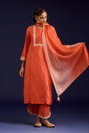 Orange Chinniya Silk Embroidered Kurta Set