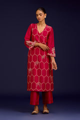Fuchsia Embroidered Kurta Set