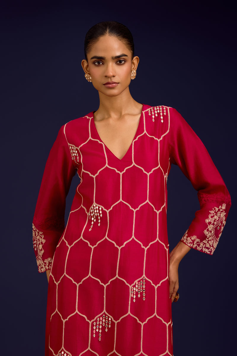 Fuchsia Embroidered Kurta Set