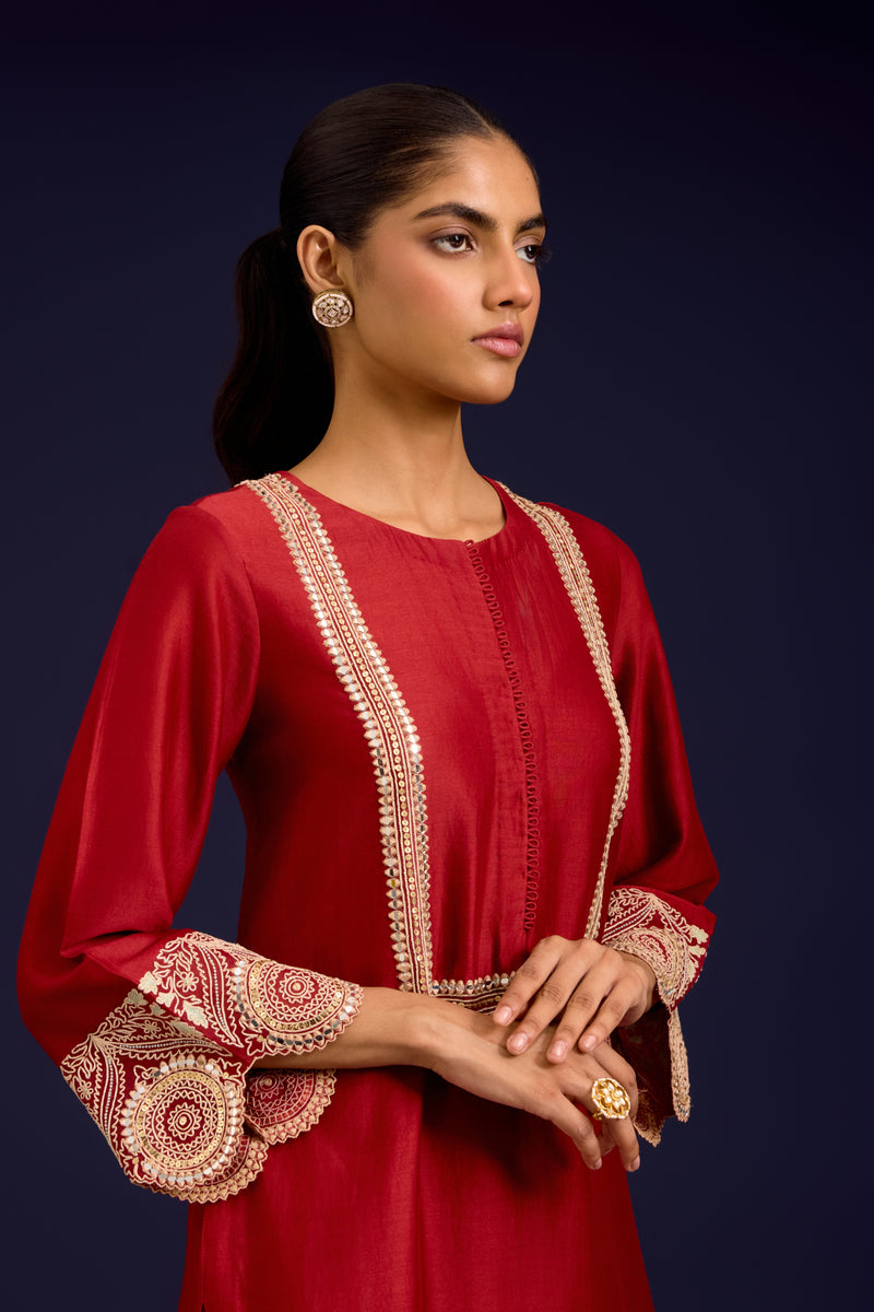 Rust Embroidered Kurta Set