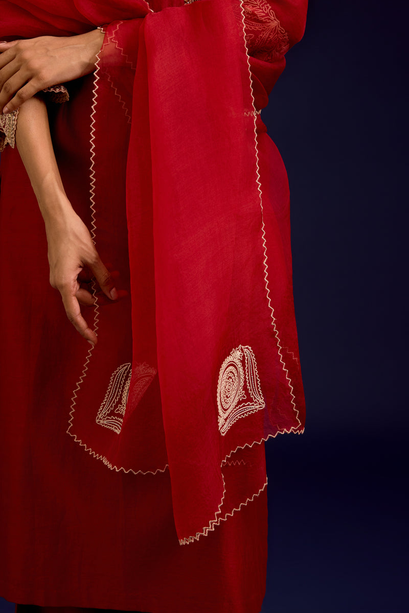 Rust Embroidered Kurta Set