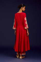 Red Cotton Silk Blend Embroidered Anarkali Set