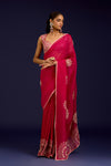 Fuchsia Embroidered Modal Satin Saree Set