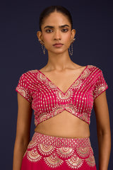 Fuchsia Embroidered Gajji & Cotton Silk Lehenga Set