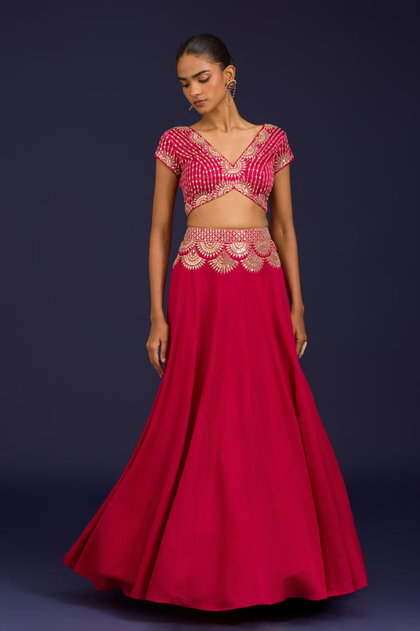 Fuchsia Embroidered Georgette lehenga Set