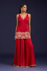 Red Embroidered Modal Satin Sharara Set