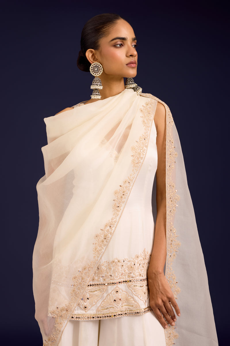 Ivory Embroidered Modal satin Sharara Set