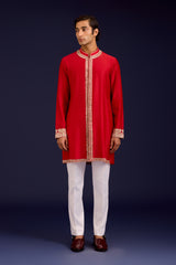 Red Chanderi Cotton Kurta set