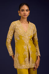 Mustard Organza Modal Satin Embroidered Sharara Set