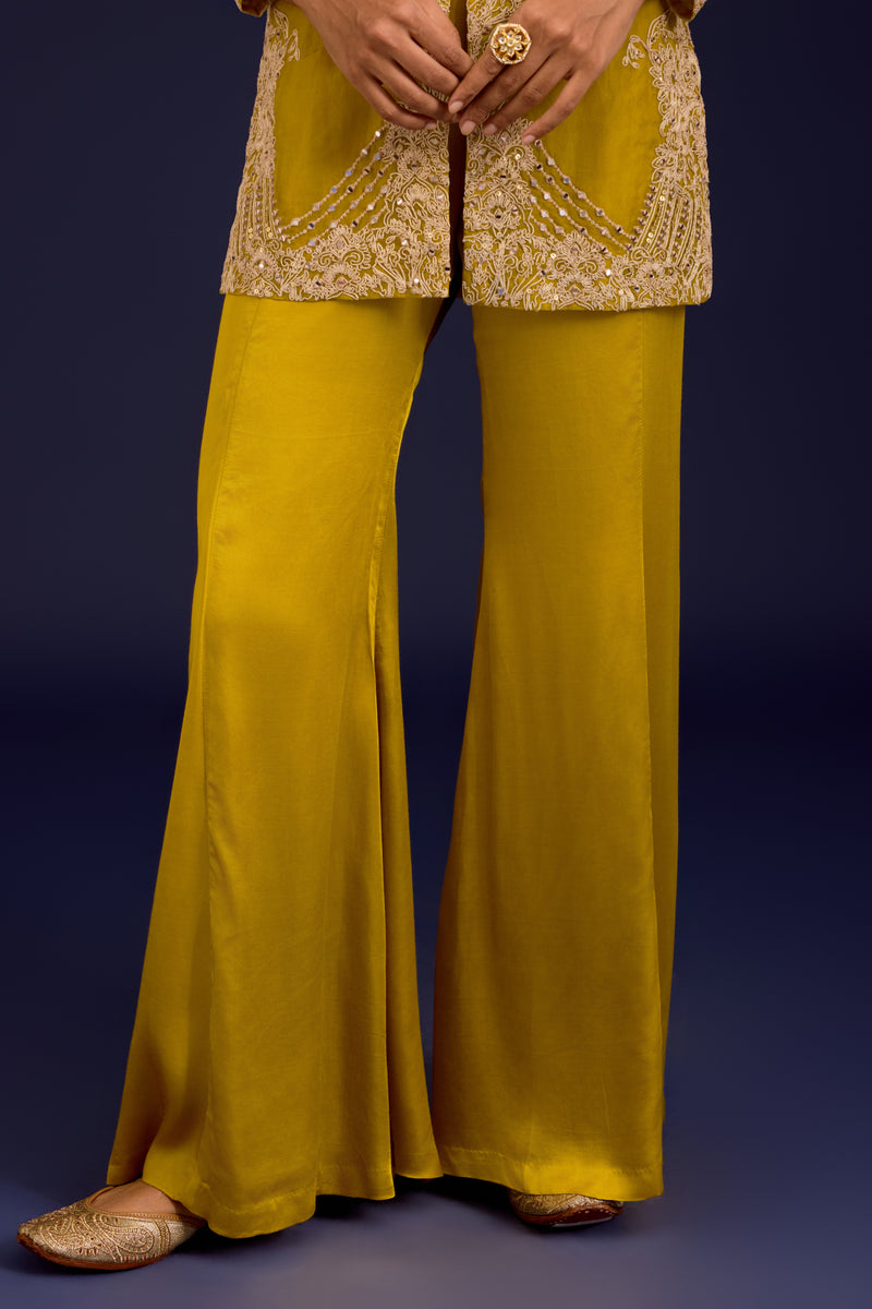 Mustard Organza Modal Satin Embroidered Sharara Set