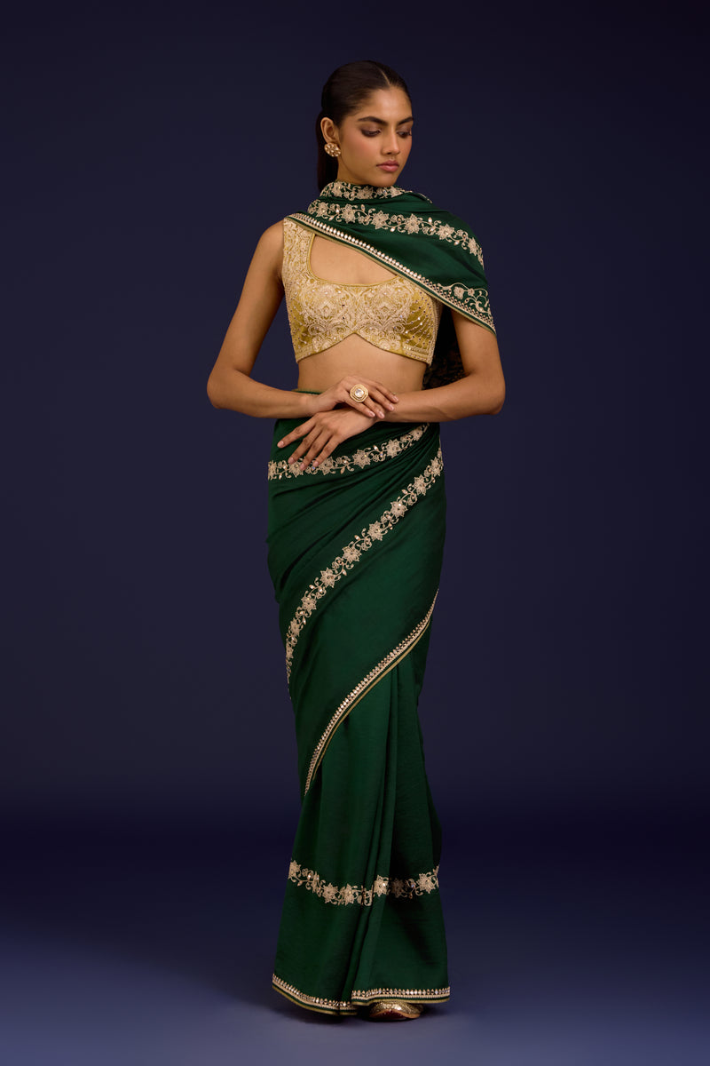 Green Embroidered Chinniya Silk Saree Set