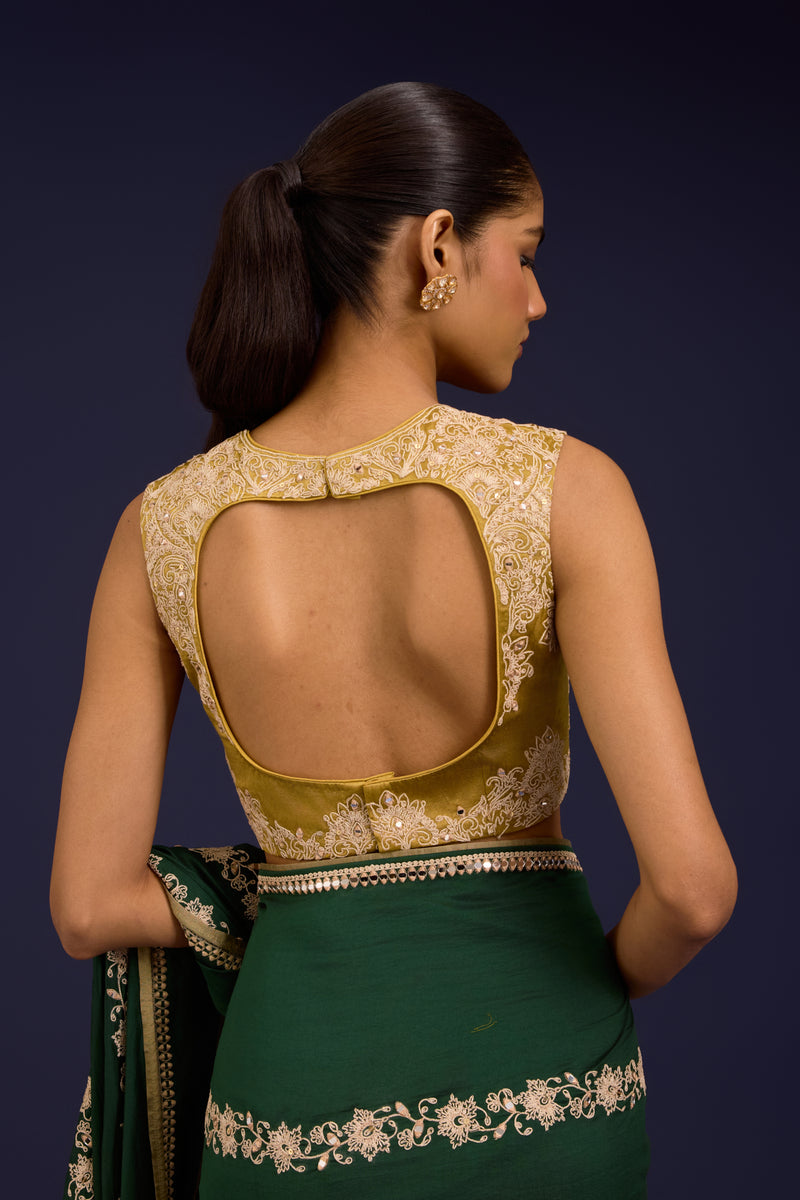 Green Embroidered Chinniya Silk Saree Set