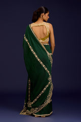 Green Embroidered Chinniya Silk Saree Set