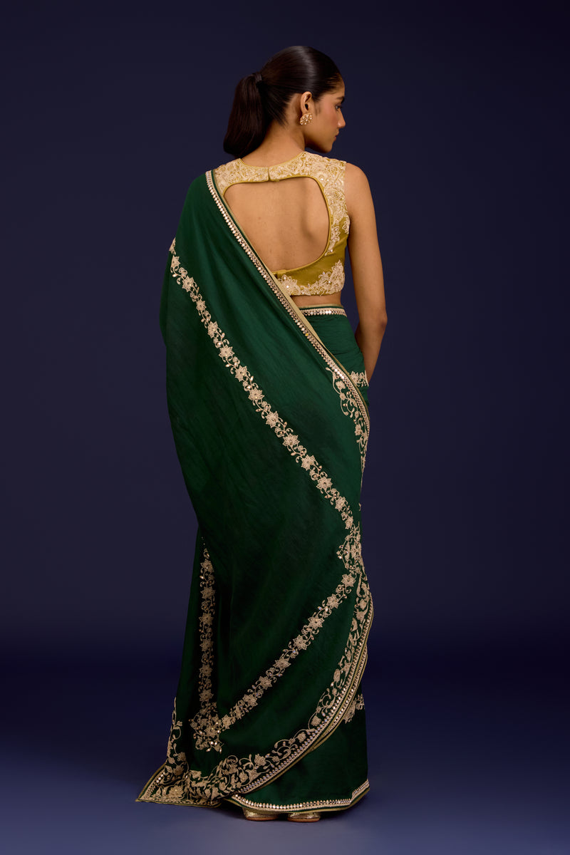 Green Embroidered Chinniya Silk Saree Set