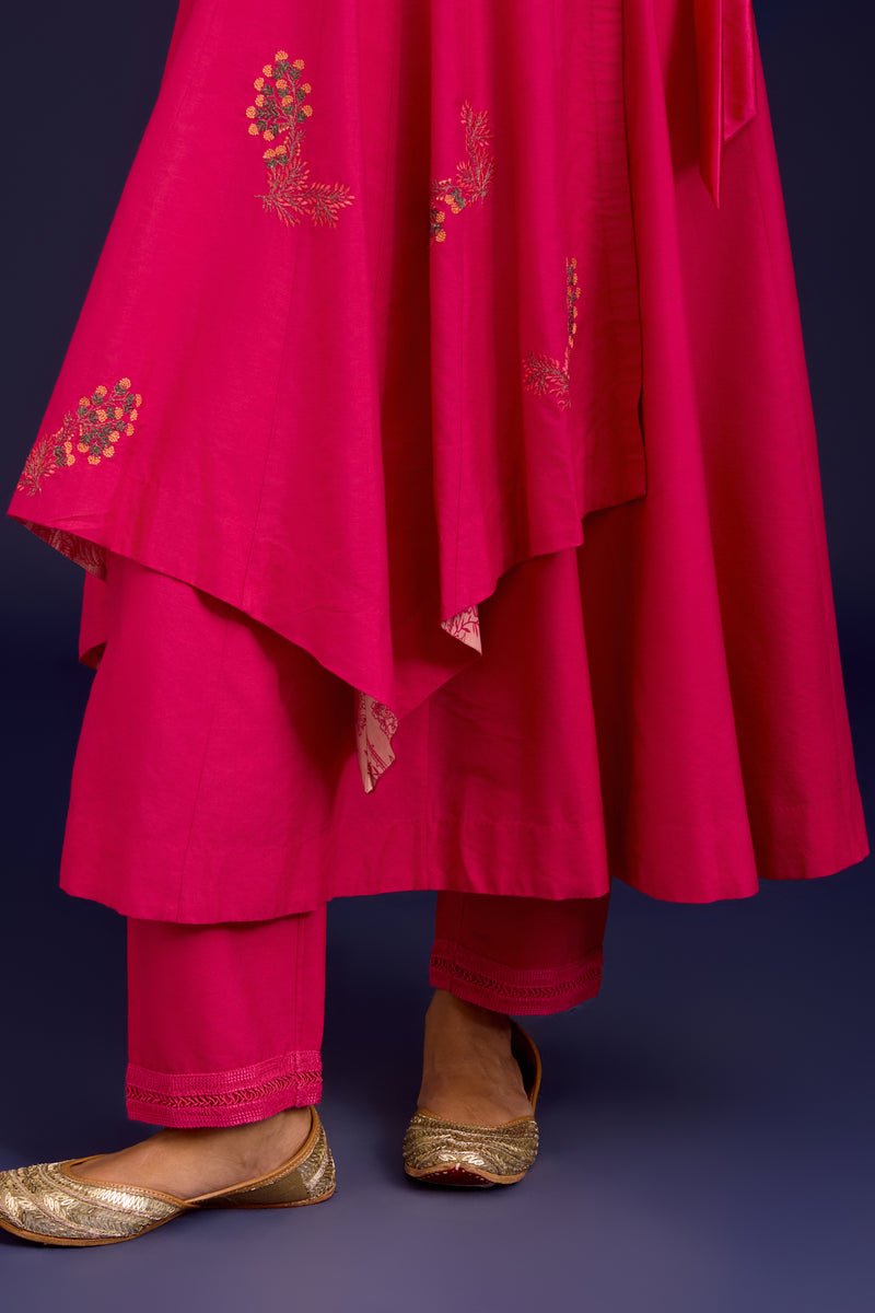 Fuchsia Anarkali with Pants Set