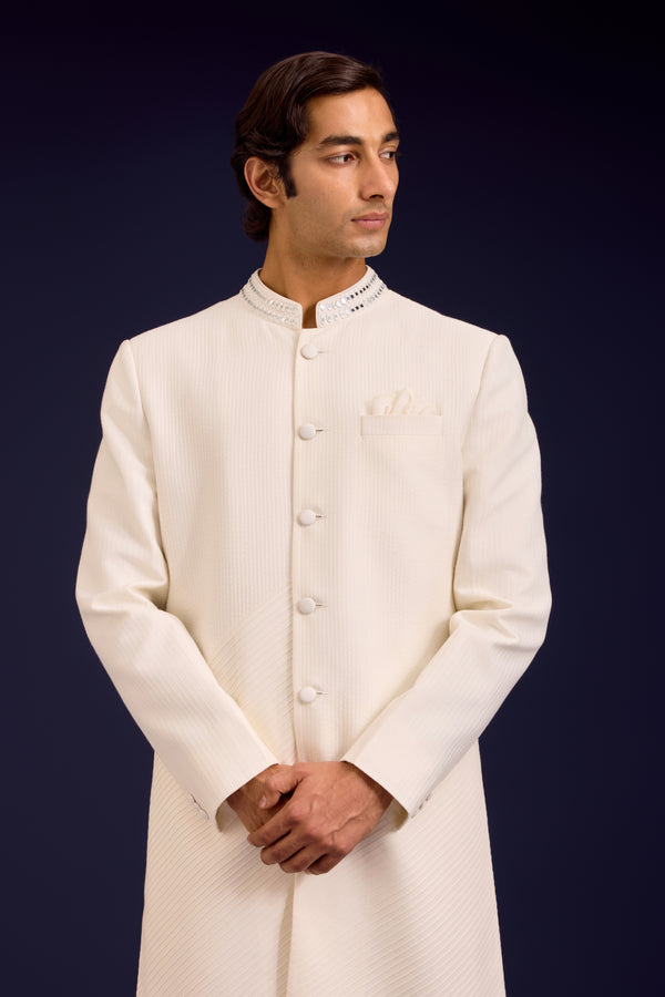 Ivory Cotton Silk Sherwani Set