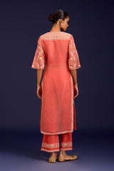 Orange Slit Silk Organza Kurta Set