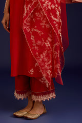 Red embroidered kurta set