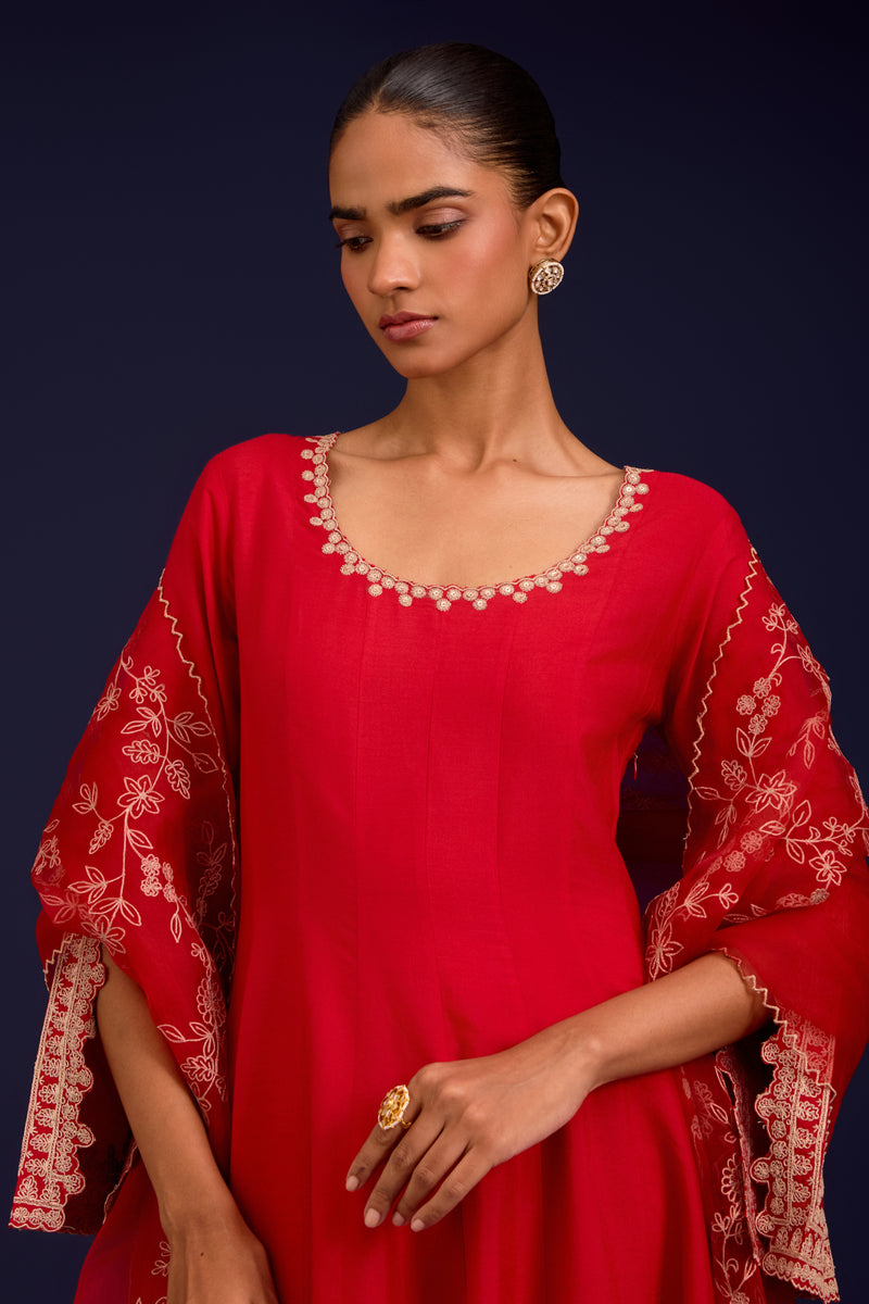 Red Dori Embroidered Anarkali Set