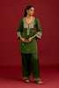 Green Cotton Satin Embroidered Kurta Set