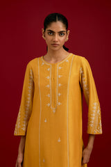 Mustard Cotton Silk Blend Embroidered Kurta Set (RTS)