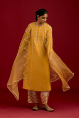 Mustard Cotton Silk Blend Embroidered Kurta Set (RTS)