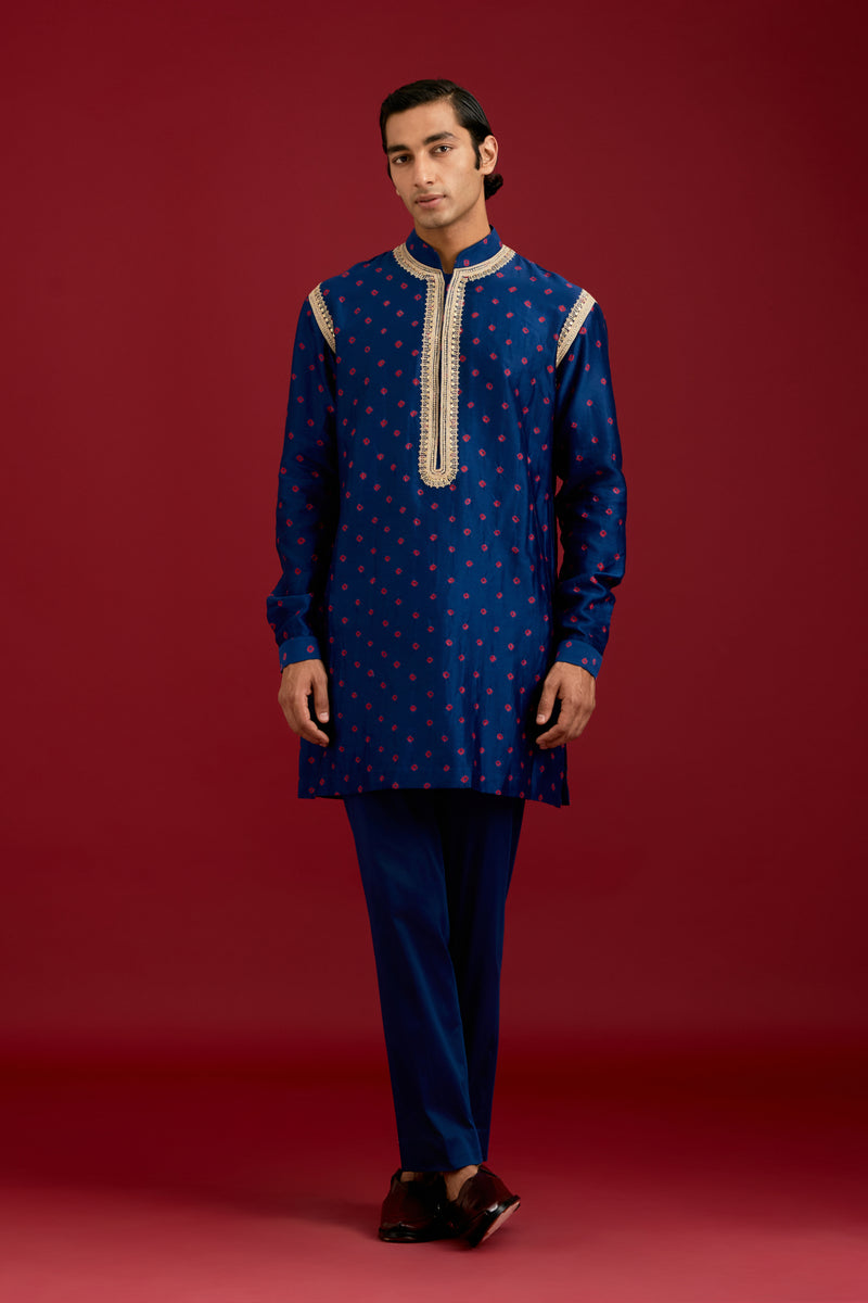 Navy Bandhej Embroidered Kurta set