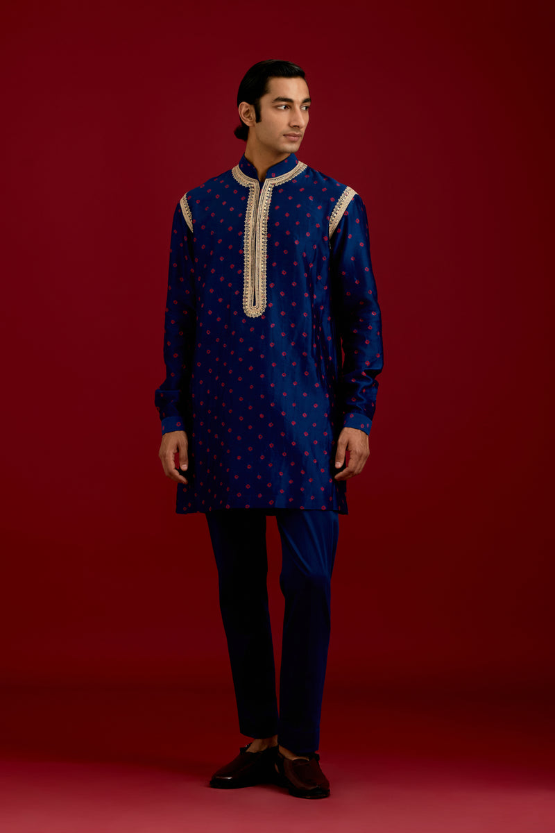 Navy Bandhej Embroidered Kurta set