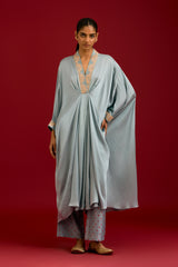 Slate Blue Modal Satin Embroidered Kaftan Set