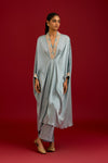 Slate Blue Modal Satin Embroidered Kaftan Set