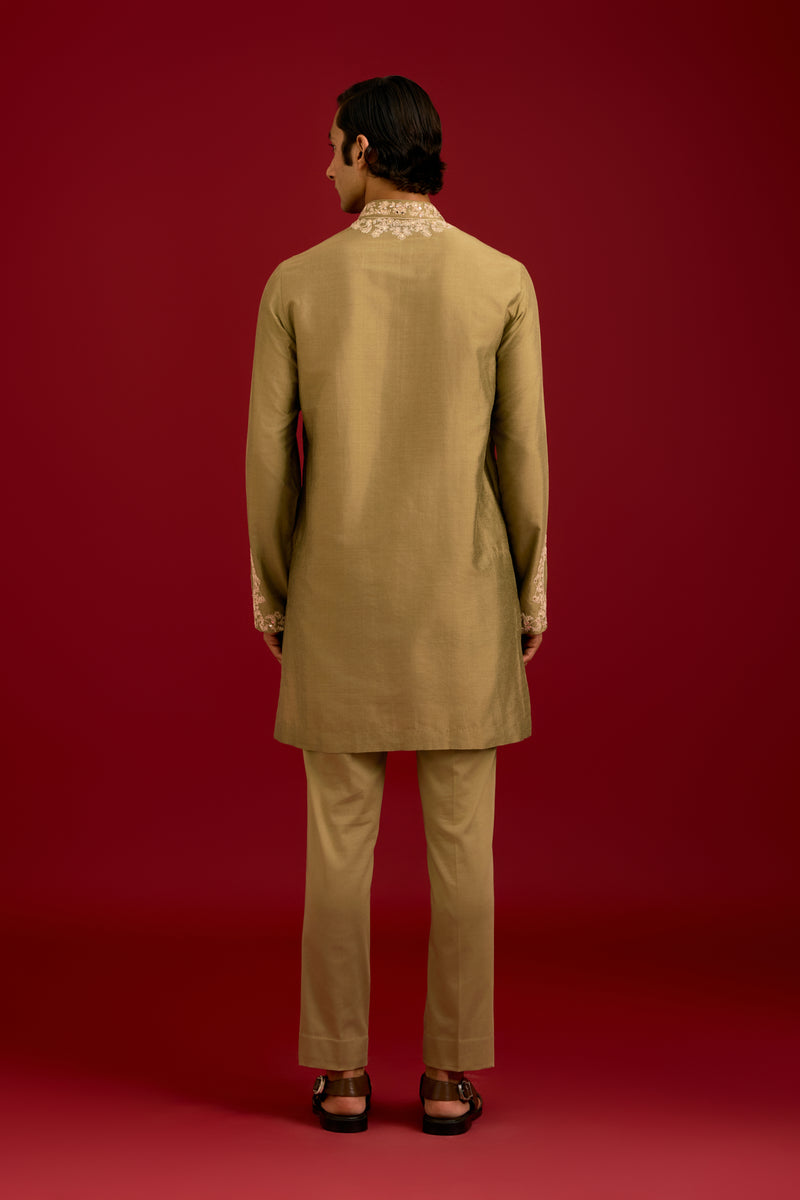 Olive Cotton Silk Blend Kurta Set