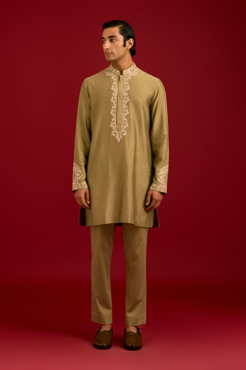 Olive Cotton Silk Blend Kurta Set