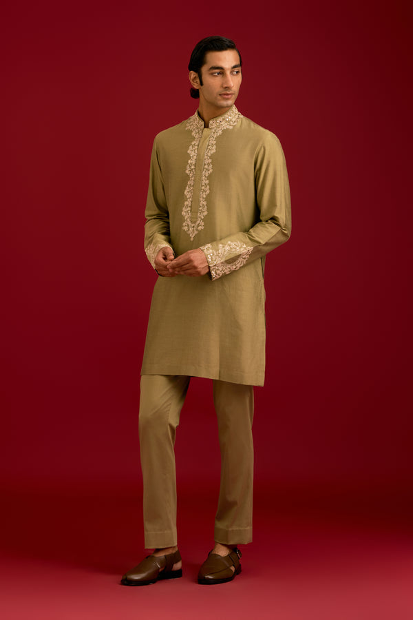 Olive Cotton Silk Blend Kurta Set