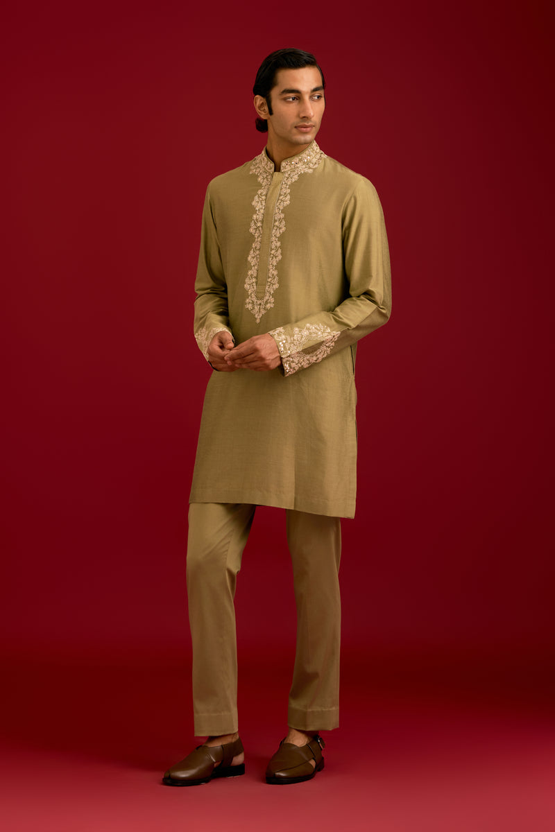 Olive Cotton Silk Blend Kurta Set