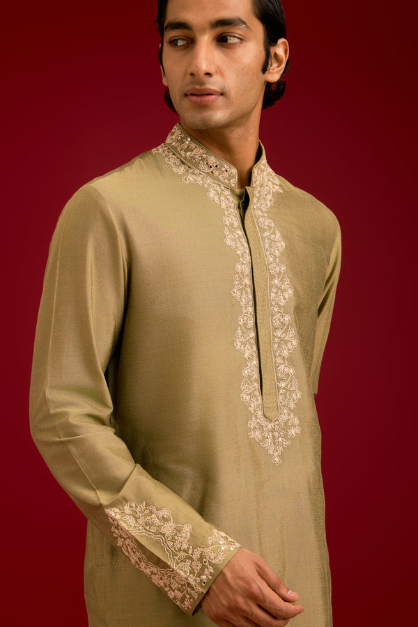 Olive Cotton Silk Blend Kurta Set
