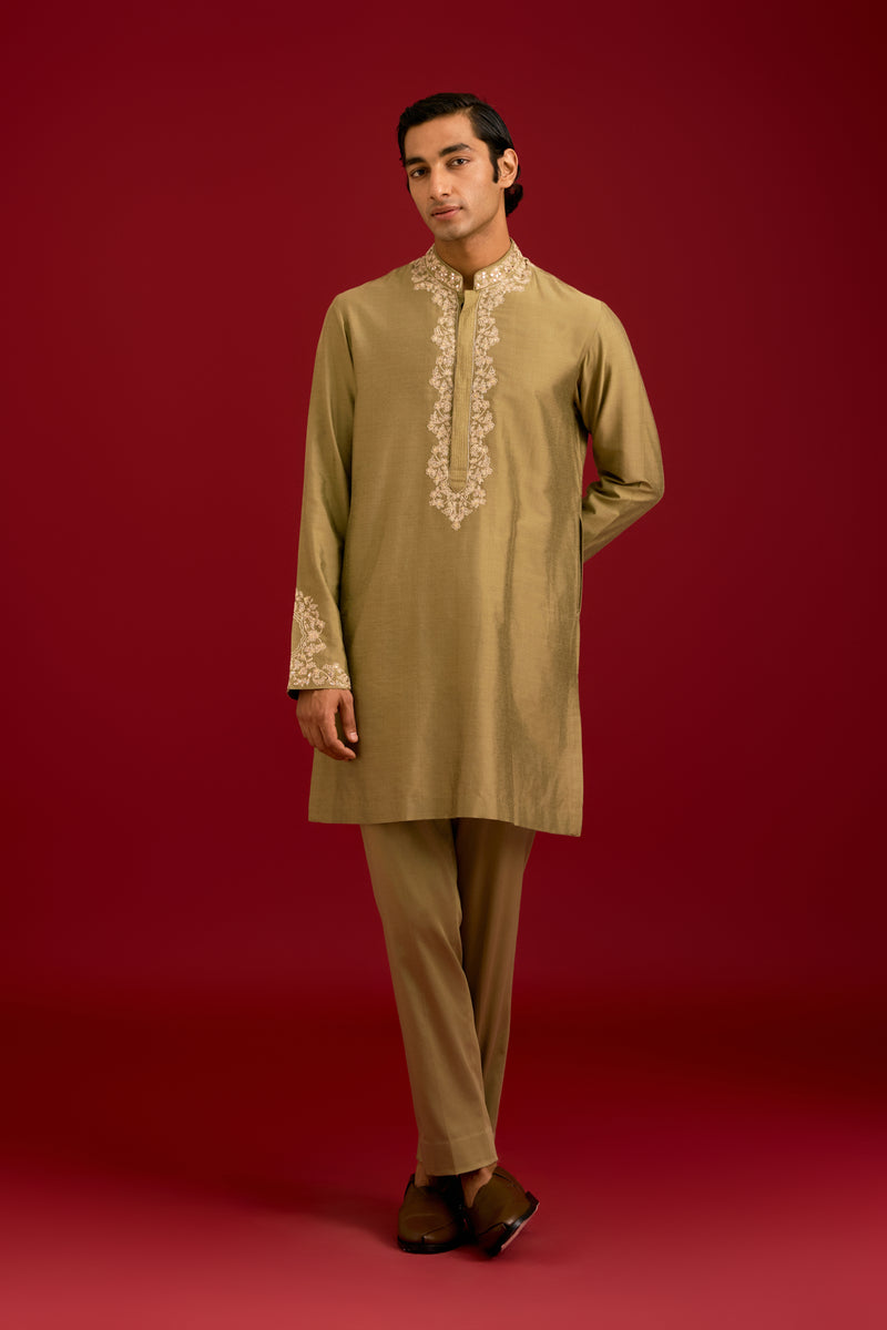 Olive Cotton Silk Blend Kurta Set
