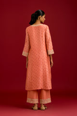 Peach Bhandhej Embroidered Kurta Set (RTS)