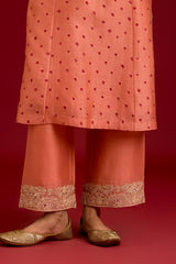 Peach Bhandhej Embroidered Kurta Set (RTS)
